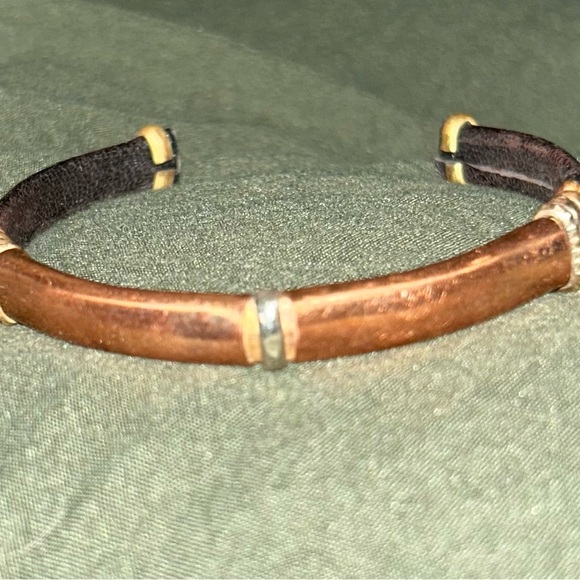 Copper and Black Leather Bangle - Picture 2 of 5